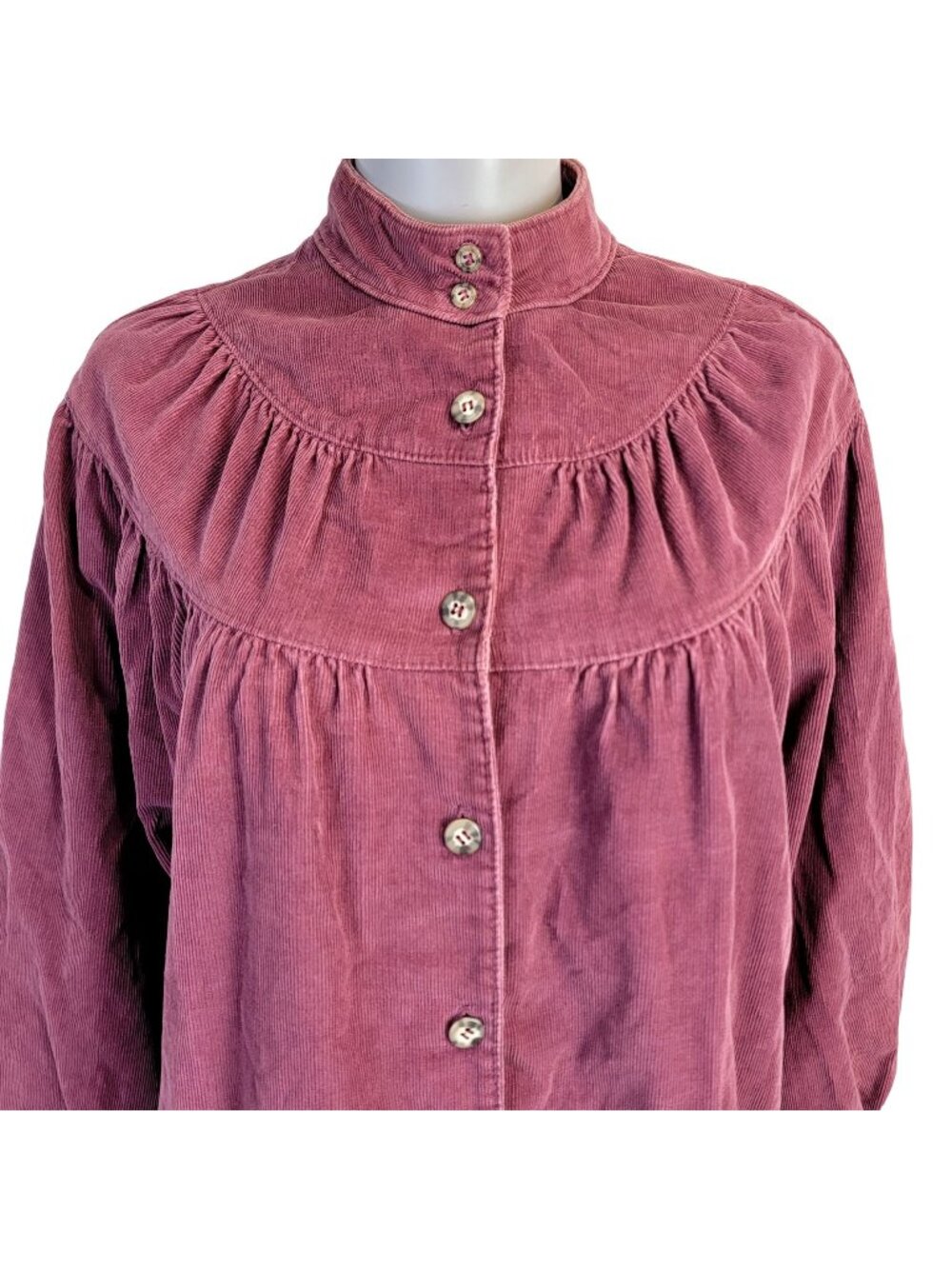 Vintage 70s Corduroy Shirt Women Large Button Top Retro Blouse Red Long Sleeve L